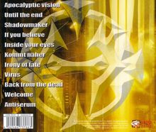 Titel: Apocalyptic Vision, Until the End, Shadowmaker; Hintergrund: Gelb-Oranges Design mit abstraktem Muster, Logo unten rechts.