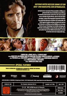 "Inferno unter heißer Sonne" ist ein intensives Katz-und-Maus-Spiel. Oben: Ein Mann schaut ernst. Unten: Verschiedene Filmszenen.