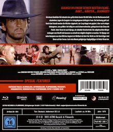 "Django in einem seiner besten Filme. Hart... Härter... Django!!!" Text über einem Mann mit Hut. Special Features: Trailer, Bilder. Classic Western.