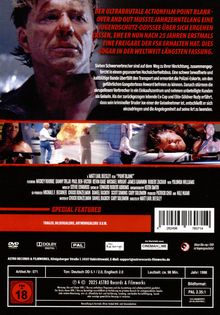 Ein Mann mit blutigem Gesicht. Text beschreibt einen actionreichen Film über Schwerverbrecher und Geiselnahme.