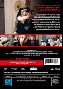 Ein Filmcover mit einer Frau in Nonnenkleidung, die eine Pistole hält. Oben roter Text: "MIT HILFE EINES 45ER COLTS...".