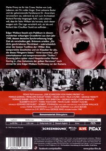 "Marks Priory ist für Isla Crane, Nichte von Lady Lebanon, ein Ort voller Angst." Oberer Teil zeigt schreiendes Gesicht. Unten Filmszenen.