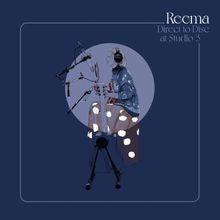 Text: "Reema Direct to Disc at Studio 3." Illustration: Person mit Gitarre und Mikrofon in einem stilvollen, blauen Setting.