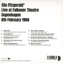 Album: Ella Fitzgerald - Live at Falkoner Theatre, Copenhagen, 6th February 1966. 10 Titel aufgelistet.