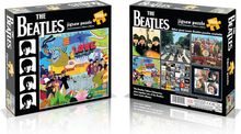 "The Beatles", "jigsaw puzzle", "1000 piece", "Puzzle dimensions: 540mm x 540mm". Buntes Puzzle mit Beatles und Motiven.