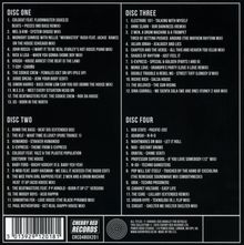 Es sind vier Listen von Musiktiteln für "Disc One", "Disc Two", "Disc Three" und "Disc Four". Unten links ist ein "Cherry Red Records"-Logo.