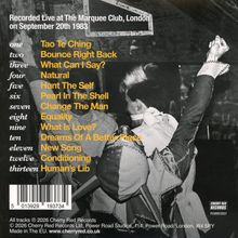 Liveaufnahme vom 20. September 1983 im Marquee Club, London. Lieder: Tao Te Ching, Bounce Right Back, Natural, u.a. Schwarz-Weiß-Foto von Menschen mit erhobenen Fäusten.