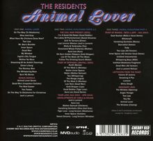 "The Residents Animal Lover" in großer, geschwungener Schrift, gefolgt von drei Disk-Inhalten mit Songtiteln und speziellen Projekten.