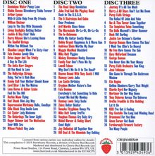 Disc One, Disc Two, Disc Three. Aufzählung von Songtiteln und Künstlern in drei Spalten. Erdbeer-Logo unten rechts.