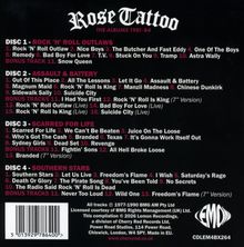 "Rose Tattoo - The Albums 1981-84" mit Liedlisten und Bonus-Tracks auf 4 Discs. Logo unten: 'LEMON'.
