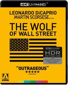 Leonardo DiCaprio, Martin Scorsese, The Wolf of Wall Street, "Outrageous", USA-Flagge mit Dollarzeichen, 4K HDR Logo.