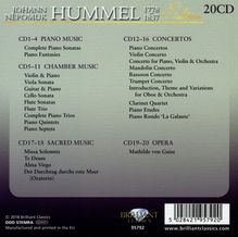 Johann Nepomuk Hummel (1778-1837): Johann Nepomuk Hummel-Edition (Brilliant), 20 CDs