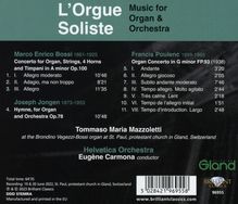 Text: "L'Orgue Soliste, Music for Organ & Orchestra. Marco Enrico Bossi, Joseph Jongen, Francis Poulenc. Tommaso Maria Mazzoletti." 

Eine stilvolle CD-Hülle mit detaillierter Titelliste.