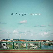Text: "the Young'uns tiny notes". Eine malerische Landschaft mit einem Gitterzaun im Vordergrund, Himmel und Hafen.