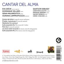 "CANTAR DEL ALMA. EVA ZAÏCIK, DOMINIQUE VELLARD, XENIA MALIAREVITCH, OURANIA LAMPROPOULOU, QUATUOR DEBUSSY. evidence-Logo unten rechts."
