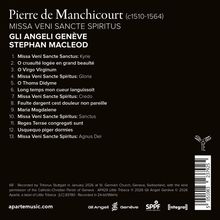 Pierre de Manchicourt: Missa Veni Sancte Spiritus. Liste von Musikstücken, darunter Kyrie, Gloria, Credo, Sanctus, Agnus Dei.