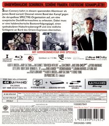 Ein Blu-ray-Cover für den Film "From Russia With Love" mit Sean Connery. Mit Szenenfotos und technischen Spezifikationen.