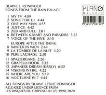 Blaine L. Reininger: Songs From The Rain Palace, CD