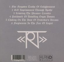 Texte: 1. Five Forgotten Truths Of Enlightenment, 2. Self Imprisonment Through Apathy, 3. Rewiring The Pleasure... Weißes Logo.