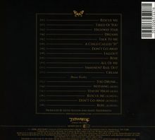 Ein Schmetterlingsbild zeigt eine Trackliste mit Titeln wie "Rescue Me", "Rose" und Bonus-Tracks wie "Too Drunk".