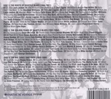 Das Bild zeigt eine Trackliste mit drei CDs, darunter Titel von Künstlern des "Shuffle Blues" von 1944 bis 1960. Links steht: "FANTASTIC VOYAGE FVTD140".