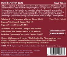 Daniil Shafran *cello*  
Tchaikovsky: Variations on a Rococo Theme, Op.33  
Time: 77:49  
Legendary Recordings  
PARNASSUS