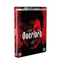 Limited-Edition Steelbook von "Overlord", rote und schwarze Farben, ab 18, gruseliges Gesicht im Hintergrund.
