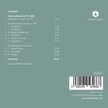 Texte über Schubert-Kompositionen mit Gesamtzeit 74:26, Pianistin Katya Apekisheva. Rechts oben ein „Orchid Classics“ Logo.