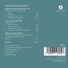 "Quintets for Clarinet and Strings" von Mozart und Jacob. Spielzeiten und Ensemble aufgeführt. Enthält Logo von Orchid Classics.