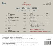 [FHR-Logo]  
"Legacy"  
"AVNI • BEN-HAIM • SETER"  
"Complete Works for Clarinet and Piano"  
Gaia Gaibazzi Klarinette, Massimo Giuseppe Bianchi Klavier