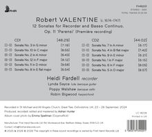 Text: Robert Valentine, 12 Sonatas for Recorder and Basso Continuo, Op. 11. Musiker: Heidi Fardell, Lynda Sayce, Poppy Walshaw, Robin Bigwood. 

Logo oben links.