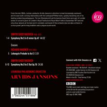 Texts: 
- DMITRI SHOSTAKOVICH 1906-1975
- Symphony No.5 in D minor Op.47 44.52
- Encore
- RICHARD WAGNER 1813-1883
- Lohengrin Prelude to Act 3 3.01
- DMITRI SHOSTAKOVICH Symphony No.9 in E flat Op.70 24.56
- LENINGRAD PHILHARMONIC ORCHESTRA ARVIDS JANSONS

Logo: "ica CLASSICS" in einem rosa Kreis.
