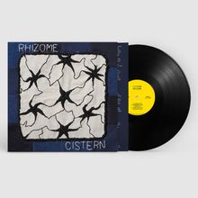 "Rhizome" und "Cistern" auf blauem Cover mit abstrakten, schwarzen Linien. Die Schallplatte hat ein gelbes Label.