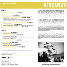 "2 Meter Sessions" oben links entdeckt. Rechts groß "BEN CAPLAN". Liedtitel mit Dauer aufgelistet. Text von Ben Caplan August 2026.
