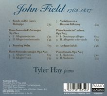 Texte: John Field 1782-1837. Tyler Hay piano. Titel von Musikstücken und deren Dauer. Aufzählung verschiedener Sonaten.