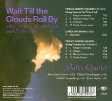 "Wait Till the Clouds Roll By" ist groß in Lila geschrieben. Ein wolkenverhangenes Himmelbild dominiert den Hintergrund.