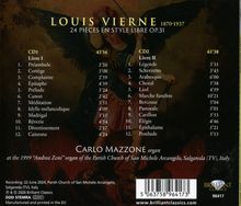 "LOUIS VIERNE, 24 Pièces en Style Libre Op.31, Carlo Mazzone an der Orgel, Liste der Titel und Laufzeiten. Logo von Brilliant Classics."