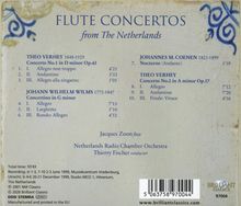 "FLUTE CONCERTOS from The Netherlands" gefolgt von Komponisten, Stücken und Dauer. Dekoratives blaues Design.