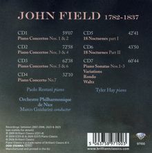 "John Field 1782-1837" oben. Sieben CDs mit Konzert- und Sonatentiteln. Pianisten: Paolo Restani, Tyler Hay. Orchester: Nice.