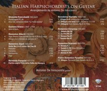 "Arrangements by Antonio De Innocentis, Italian Harpsichordists on Guitar. Blütenmuster im Hintergrund, Barcode unten."