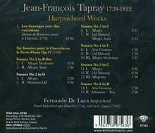 Jean-François Tapray 1738-1822. Harpsichord Works. Les Sauvages, Six Sonates. Fernando De Luca cembalo. Brilliant Classics Logo.