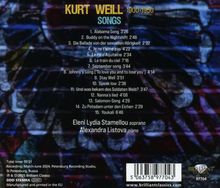 "Kurt Weill Songs 1900-1950" oben. Liste von 15 Titeln mit Zeiten. Unten: Eleni Lydia Stamellou, Alexandra Listova.