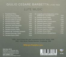 GIULIO CESARE BARBETTA, LUTE MUSIC. Werke von 1569 und 1582. Mikiya Kaisho, Laute. Total time: 65'34.