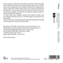 Text beschreibt die Musikalben von Dominic Chamot. Werke von Ganz, Sinding, Busoni und Ravel. Pianist: Dominic Chamot.