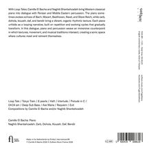 Texte: "Loop Tale / Tokyo Train / 8 pearls / Haft / Interlude / Prelude in C..."  
Beschreibung: Zwei Musiker verbinden westliches Piano mit persischer Perkussion.