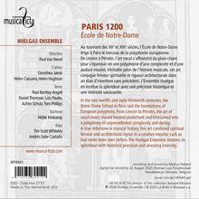 "Paris 1200 École de Notre-Dame" steht in roter Schrift. Es geht um die Geschichte der europäischen Polyphonie. Links sind Namen von Ensemblemitgliedern aufgeführt.