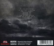 Texte: "AT THE DESTINATION IN WAIT AND IN WORRIES LOST IN A MOMENT OMINOUS ONE OMINOUS TOO ONE WITHOUT DREAMS THE END OF THIS WORLD COSMIC SAILOR IN GLOOM (BONUS TRACK)". Dunkle, stürmische Wolken und einsame Figur.