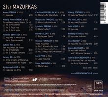 "21st Mazurkas". Liste von Komponisten mit Werktiteln und Laufzeiten. Künstler: Anna Kijanowska, Piano.