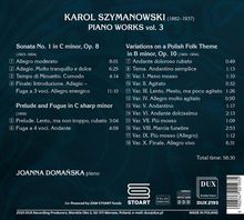 "Karol Szymanowski Piano Works vol. 3" mit Stücken wie "Sonata No. 1 in C minor" und "Variations on a Polish Folk Theme".