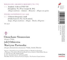 Texte: Mozart Symfonia 29, Janiewicz V Koncert. Chouchane Siranossian Violin. Orkiestra Martyna Pastuszka. Elegantes Design.